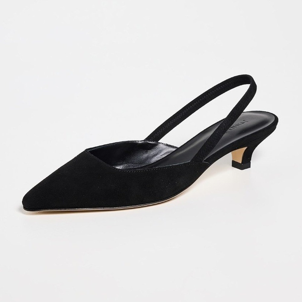 Jenni Kayne Black Suede Slingback Kitten Heel Pumps Pointed Toe Made in Italy 39